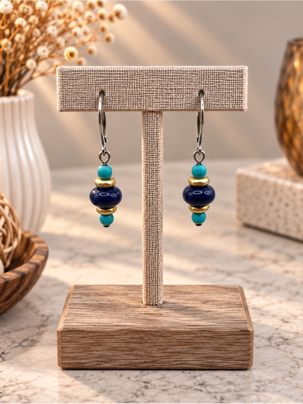 J. Jill Turquoise & Navy Beaded Drop Earrings (LR 222/2)